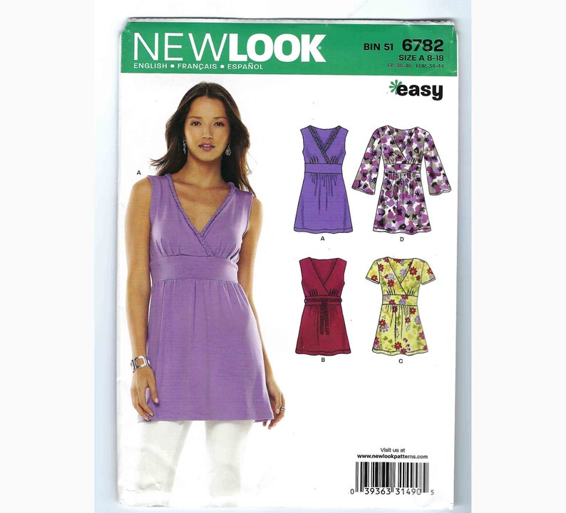 New Look Sewing Pattern 6782 EASY Misses Knit Dress Top Six Sizes 8 10 12 14 16 18 2008 NEW UNUSED image 1