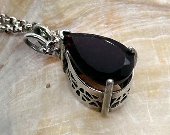 Garnet 7.25 carat Teardrop Sterling Silver Pendant Necklace OOAK January Birthstone