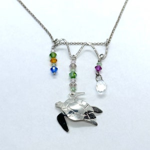 OOAK Crystal Seas Sea Turtle Collier de bijoux faits à la main en argent sterling image 1