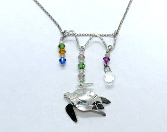 OOAK "Crystal Seas" Sea Turtle Sterling Silver handmade jewelry necklace