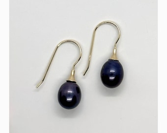 OOAK "Raven's Wing" Pearl and 14K Gold Earrings Handmade Jewelry