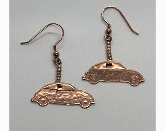 VW Beetle Bug Earrings Copper OOAK Handmade Volkswagen Sixties Hippy