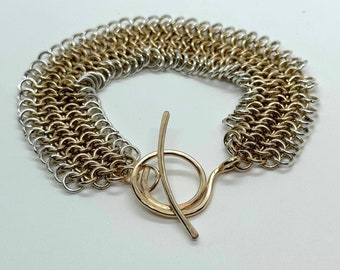 Gold and Silver Chain Maille Bracelet