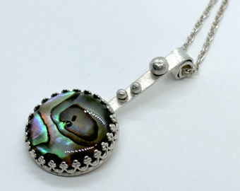 Paua Shell Sterling Silver Necklace OOAK Handmade