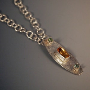 Citrine and Tourmaline Pendant with Handmade Sterling Silver Chain OOAK