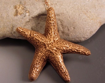 Starfish Pendentif Collier Golden Bronze Détaillé Unique Ocean Beach