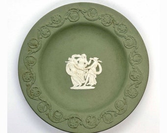 Raro Vintage Wedgwood Jasperware verde clásico damas bailando plato pequeño baratija plato en relieve