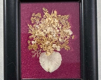 Vintage Pressed Flower Arrangement Framed British English England Sylvia Yarwood Home Decor tan beige maroon black