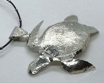 Sterling Silver Sea Turtle Pendant Necklace Handmade
