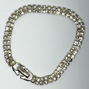 Vintage Mid-Century Strass Zilveren Tennis Armband Double Strand