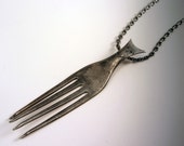 Cat Fork Pendant Necklace Up Cycled OOAK Antique Flatware