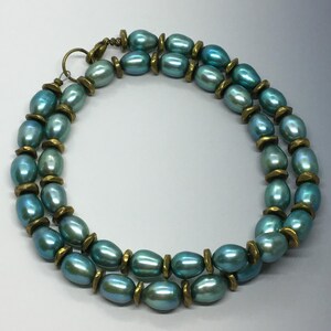 Teal Pearls with Bronze Nuggets Necklace