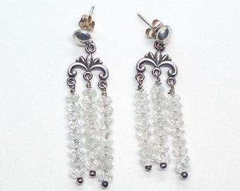 Faceted Aquamarine and Sterling Silver Triple Dangle Earrings OOAK Handmade Jewelry