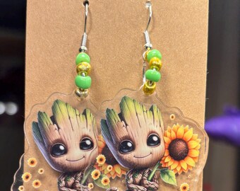 Acrylic Baby Groot Dangle Earrings