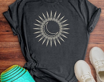 T-shirt zonsverduistering, T-shirt Sun Moon, boho-shirt, yogashirt, cadeau voor moeder, zus