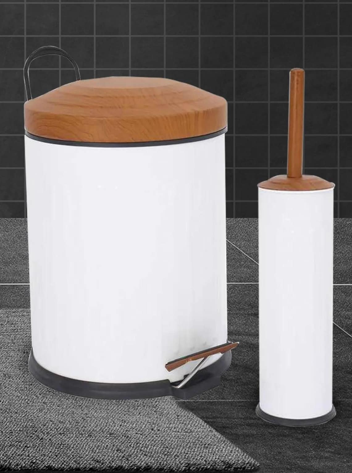 Wooden Vintage 2 Liter Trash Can Bathroom Set Striped White - Etsy