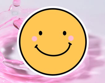 Pegatina de vinilo amarillo con emoji sonriente / Pegatina de vinilo amarillo con emoji sonriente / Pegatina para botella de agua y portátil / Pegatina de cara feliz