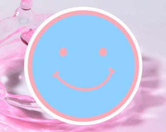 Pegatina de emoji sonriente / Pegatina de vinilo azul con emoji sonriente / Pegatina para botella de agua y portátil / Pegatina con cara feliz