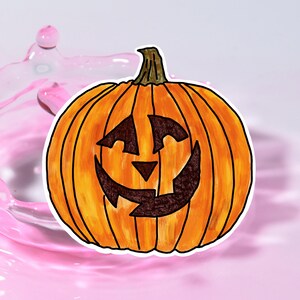 Halloween Pumpkin Sticker | Vinyl Halloween Sticker | Scary Pumpkin Sticker | Waterproof Vinyl Sticker | Laptop and Waterbottle Sticker