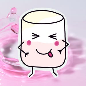 Cute Vinyl Marshmallow Sticker | Vinyl Waterproof Sticker | Food Sticker | Pink & White Marshmallow | Laptop and Waterbottle Sticker