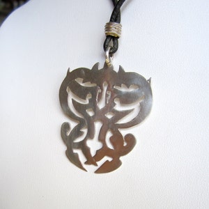 Hand Cut Silver Fretwork and leather Necklace image 1