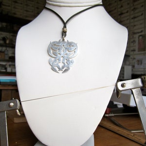 Hand Cut Silver Fretwork and leather Necklace image 2