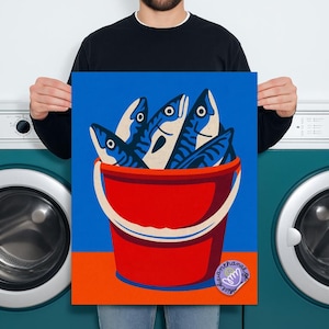 Pop ! Maquereau – Affiche rétro Pop Art de fruits de mer en risographie, format à téléchargement numérique