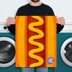 ¡Pop! Hot Dog: Serigrafía pop art detallada en formato risográfico para póster imprimible y descarga digital.