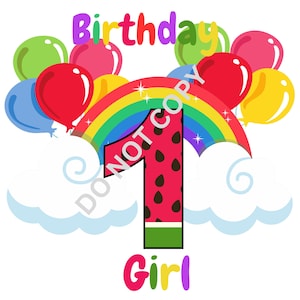 Birthday Girl, 1st birthday, rainbow birthday, png