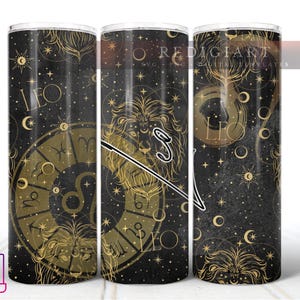 Leo Constellation Tumbler Design - Black & Gold Zodiac Theme - Printable Sublimation File for 20oz Skinny Tumbler - Astrology Lover Gift