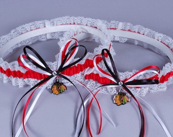 Chicago Blackhawks Lace Wedding Garter Set