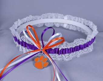 Clemson University Tigers Lace Wedding Garter - Ready to Ship