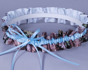 Something Blue Wedding Garter in Pale Blue and Realtree Camouflage Grosgrain