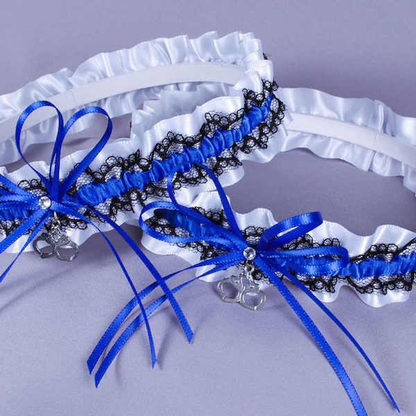 Thin Blue Line Police Officer Lace Wedding Garter Set