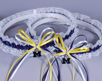 University of Michigan Wolverines Lace Wedding Garter Set