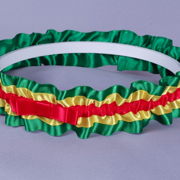 Rasta Wedding Garter in Red, Yellow and Green Satin with Tailored Bow