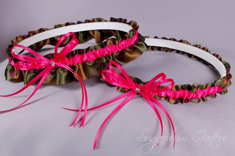 Wedding Garter Set in Hot Pink and Camo Print Satin With Etsy