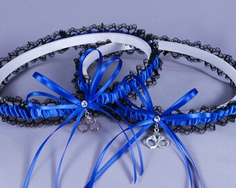 Thin Blue Line Police Officer Lace Wedding Garter Set