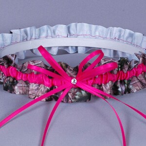 Wedding Garter in Hot Pink and Realtree Camouflage Grosgrain with Crystal Ready to Ship image 1