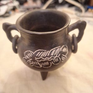 Quinchamali Chilian Folk Art Black Ceramic Double Handled Pot 3.2 In Tall