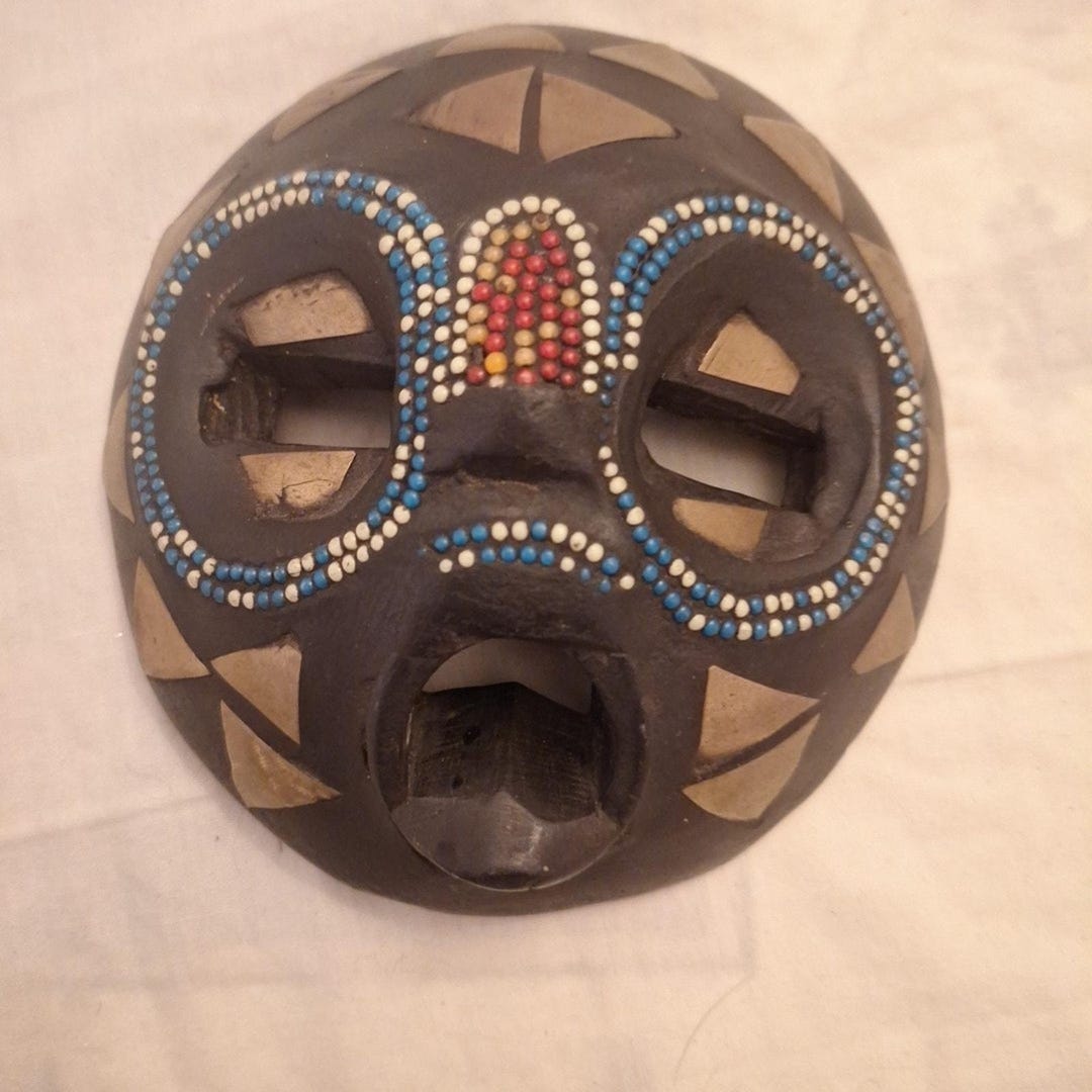 African Tribal Mask Wood Handcrafted in Ghana Black Gold Beaded ...