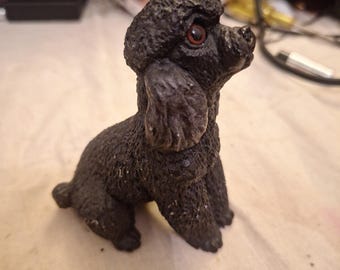 Vintage BLACK POODLE 4" Carved Resin Sitting Looking Up Dog RARE