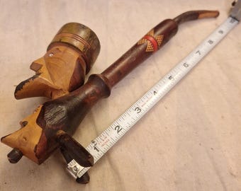 Two Face Handmade Wooden Smoking Pipe Made In Italy 10 Inch Long