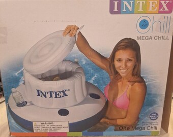 Intex Mega Chill 31″ Floating Cooler – Fits ~24 12oz Cans + Ice - 5 Cupholders!