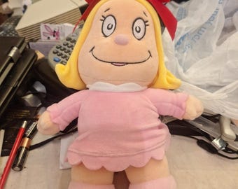 New Ruz Dr Seuss Cindy Lou Who 8” Pink Red Bow Soft Plush Doll Toy Small Grinch