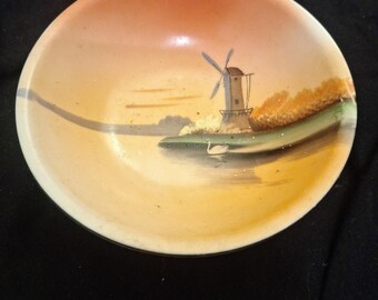 Noritake Morimura 1920s Handled Bowl Beveled Edge Red M Wreath Made In Japan