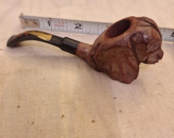 Rare Hand Carved Dog Smoking Estate Pipe Imported Briar Made In Italy 4 In. Long
