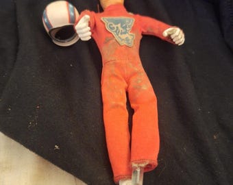 Vintage 1972 Original Ideal Evel Knievel 7" Action Figure ~Red Cycle Suit,Helmet