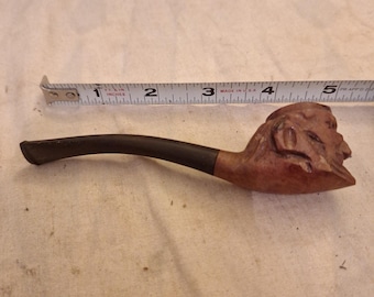 Antique 5 In. Vintage CARVED Briar Wood PIPE, Mans Head.