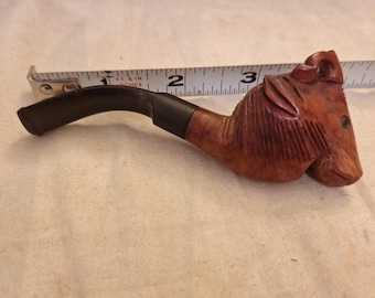 Vintage Ram Head Briar Pipe with Eyes – Hand-Carved 4 Inch Long Made In Italy